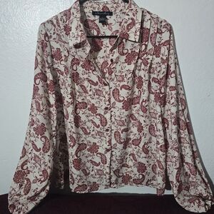 Alfani Women's Red Paisley Button-Up Blouse